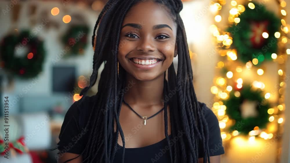 sexy African American teenage girl smiling at local bar with colorful bokeh light background sexy African American teenage girl smiling at local bar with colorful bokeh light background