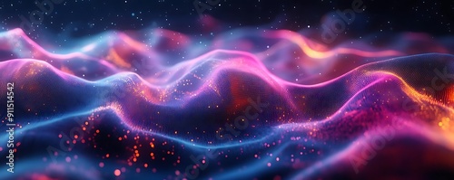 Abstract Wavy Background with Glowing Particles