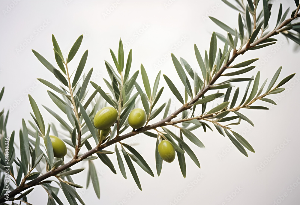 Fototapeta premium branch of a olive tree with leaves isolated on white 