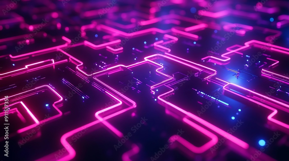 Abstract Neon Circuit Board with Pink and Blue Lights Abstract Neon Circuit Board with Pink and Blue Lights