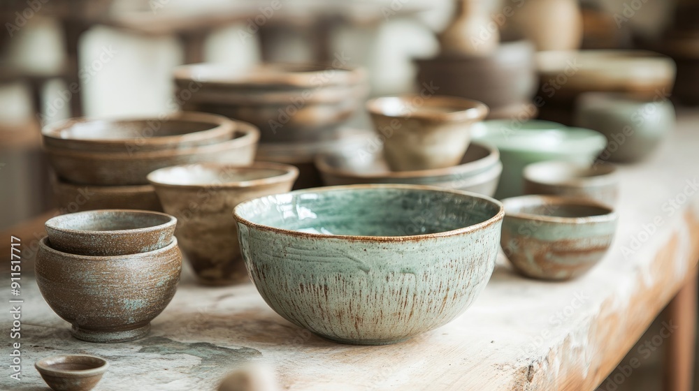 crafted pottery, hand made pottery and ceramic bowls, hobby and leisure concept