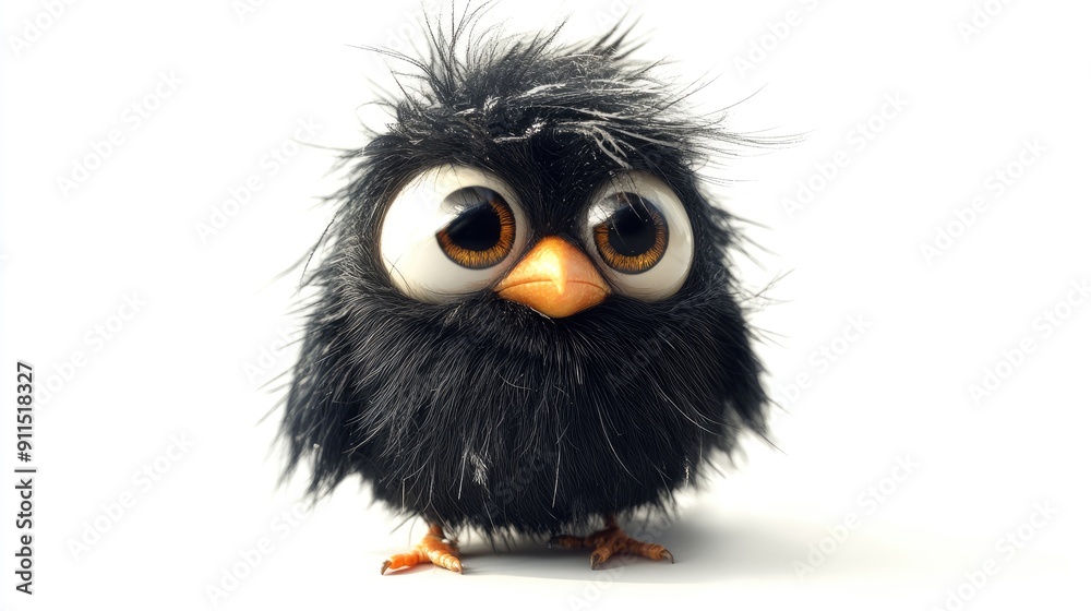 Cute rubber bird with big tired eyes and messy fluff on top, isolated on white background. Cute rubber bird with big tired eyes and messy fluff on top, isolated on white background.