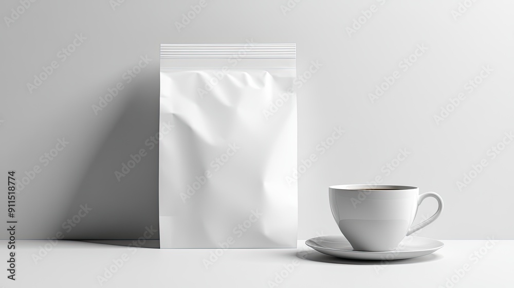 Mockup Coffee bag with coffee cup on white background. Packaging template Mockup Coffee bag with coffee cup on white background. Packaging template