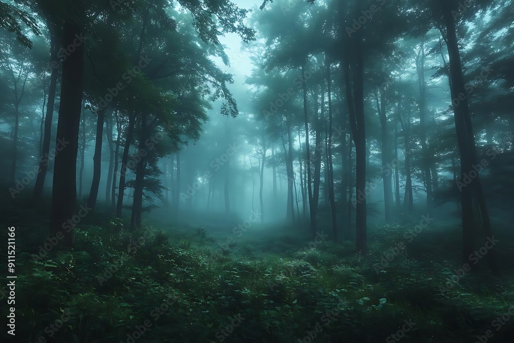 Enchanted Forest: Foggy Path Through Lush Greenery Enchanted Forest: Foggy Path Through Lush Greenery