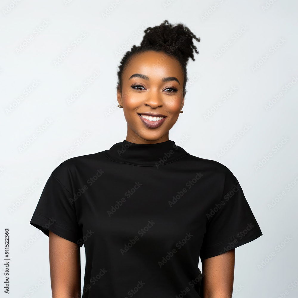 A girl wearing a black t-shirt on a neutral background, ideal for a design mockup, emphasizes style and creativity A girl wearing a black t-shirt on a neutral background, ideal for a design mockup, emphasizes style and creativity