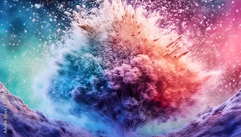 Fototapeta premium Colorful Dust Explosion: Rainbow and Abstract Smoke Background