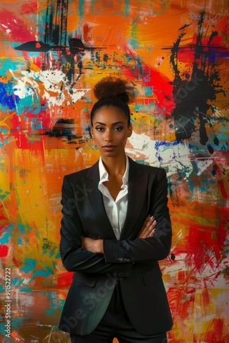 Business girl with a lively abstract background.