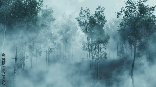 view of dense forest with fog