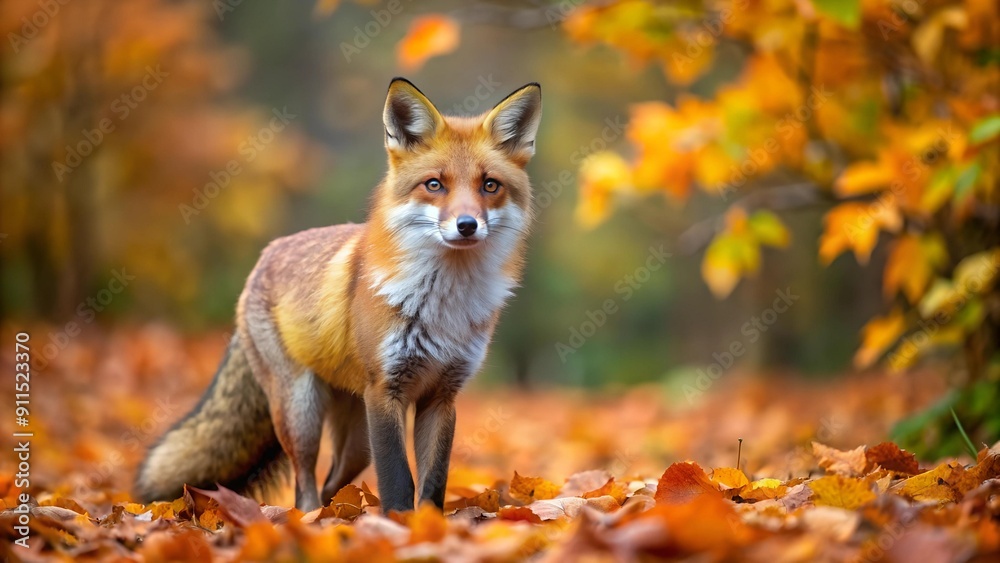 Fototapeta premium Red Fox Basking in Autumn's Embrace: A Vibrant Foliage Scene AI generated