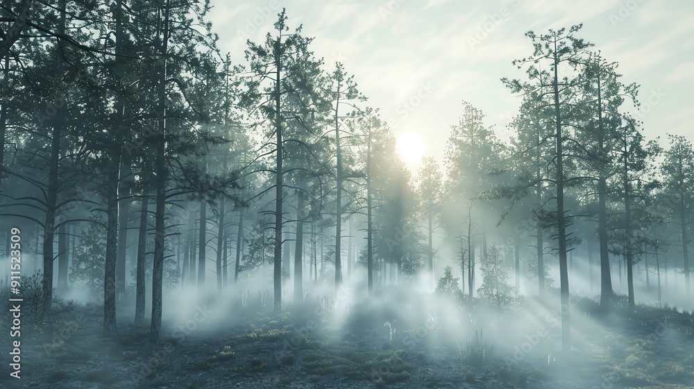 view of dense forest with fog