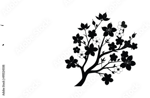 Black silhouette cheery flower