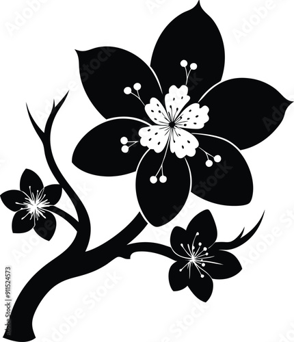 Black silhouette cheery flower 