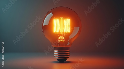 An orange light bulb on a table