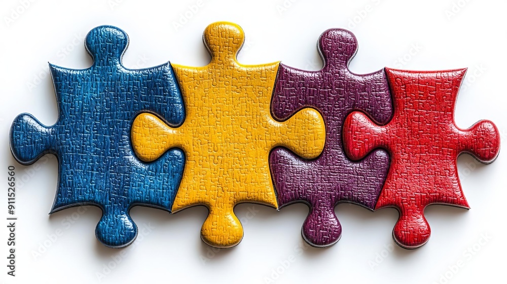 Obraz premium Three colorful puzzle piece magnets on a white background