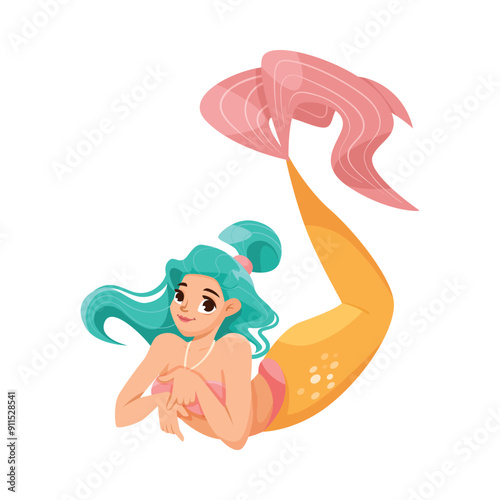 Pretty Mermaid Character with Fish Tail and Female Body Vector Illustration