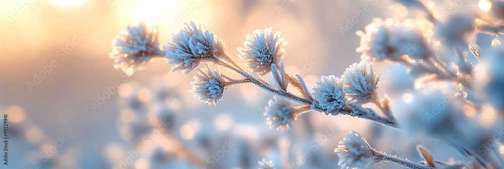 Frost Covered Branch with Golden Sunlight Frost Covered Branch with Golden Sunlight