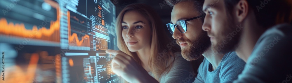 A compelling image of a financial planner guiding a young couple through investment options with a digital interface displaying various financial instruments A compelling image of a financial planner guiding a young couple through investment options with a digital interface displaying various financial instruments