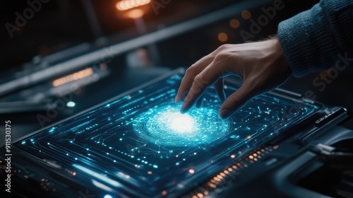 hand is touching hologram screen