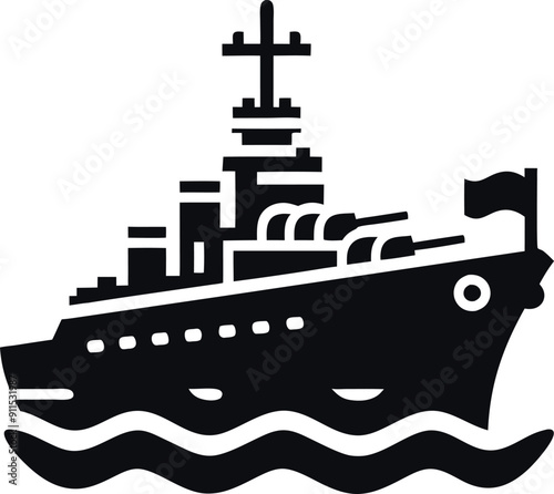 Silhouette of a battle ship icon with a white background vector illustration
