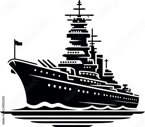 Silhouette of a battle ship icon with a white background vector illustration