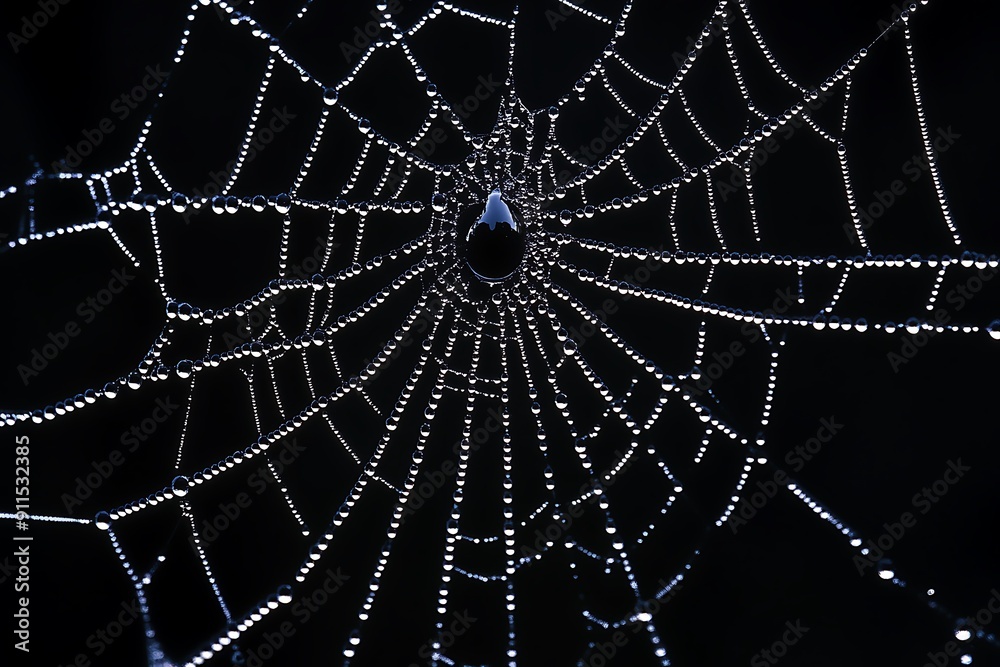 Obraz premium Macro Shot of Sparkling Dew Drops on Intricately Woven Spider's Web - Detailed Realistic Texture of Nature's Beauty