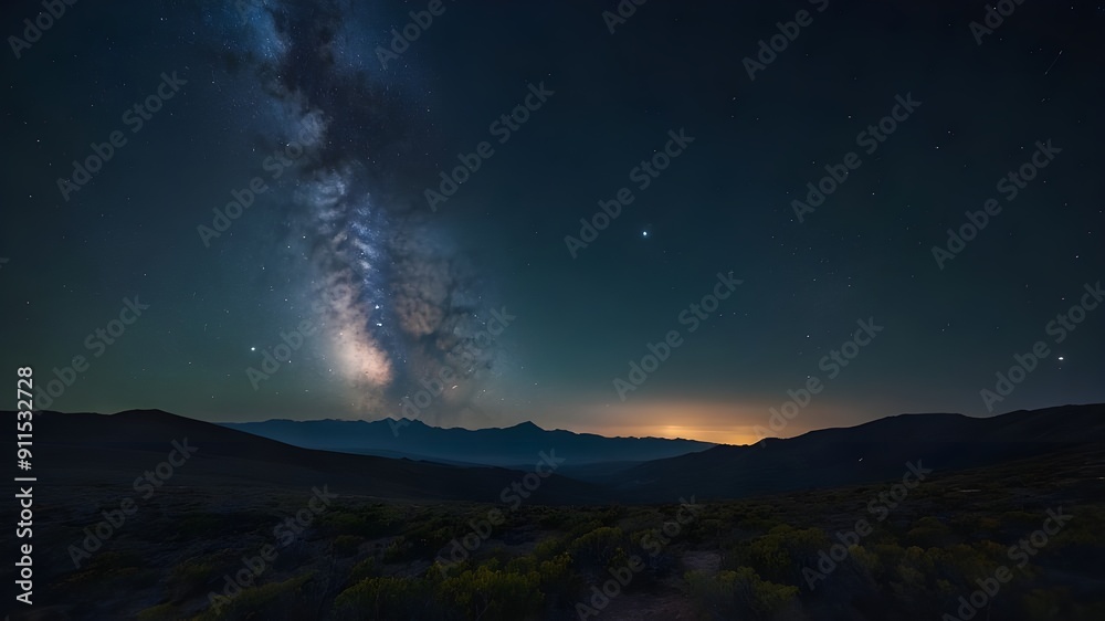 Stunning astronomical landscape with stars and galaxy. night lightning over the mountains Stunning astronomical landscape with stars and galaxy. night lightning over the mountains