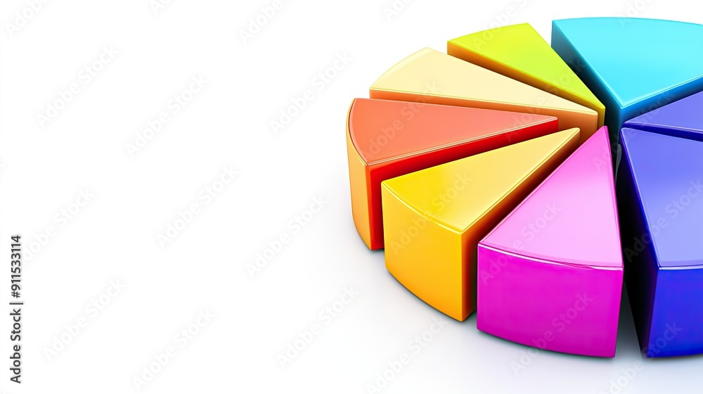 Obraz premium Vibrant pie chart segments displaying financial data analysis, teamwork, and creativity in business presentations.