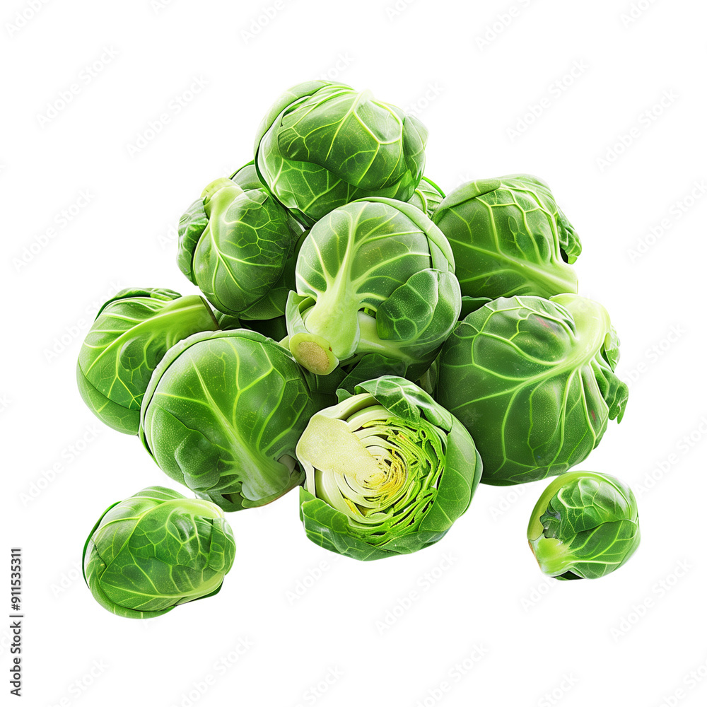 Fototapeta premium Brussels sprouts isolated white background Healthy PNG Vegetable Concept