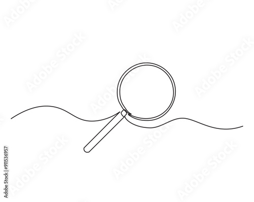 Simple continuous one line drawing of magnifying glass. Loupe or Magnifying glass in simple outline illustration. Editable line vector