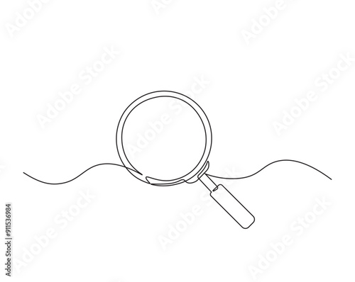 Simple continuous one line drawing of magnifying glass. Loupe or Magnifying glass in simple outline illustration. Editable line vector