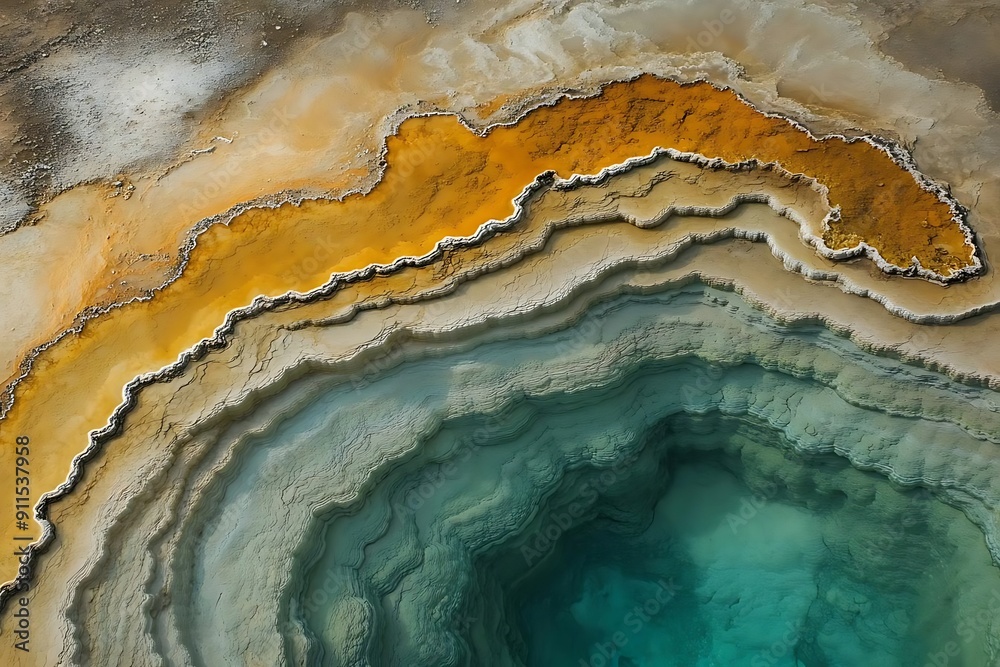 Aerial View of a Stunning Geothermal Hot Spring in Yellowstone National Park Aerial View of a Stunning Geothermal Hot Spring in Yellowstone National Park