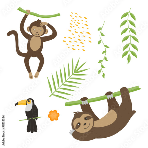 Cute children’s animals set isolated on a white background.