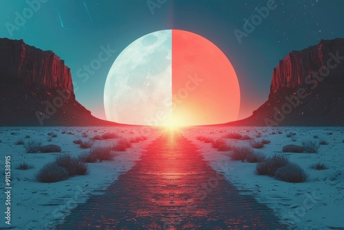 A minimalistic backdrop illustrating two distinct eras, one side with vintage elements and the other with futuristic ones