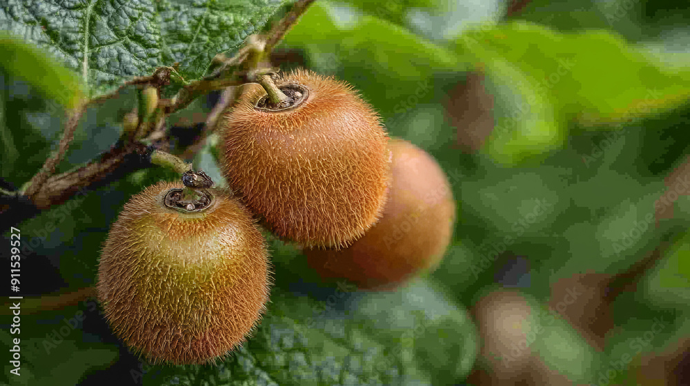 The kiwi fruit is a brown, fuzzy fruit with a green flesh and tiny black seeds. It is the berry of a vine that grows in China and New Zealand. The kiwi fruit is a brown, fuzzy fruit with a green flesh and tiny black seeds. It is the berry of a vine that grows in China and New Zealand.