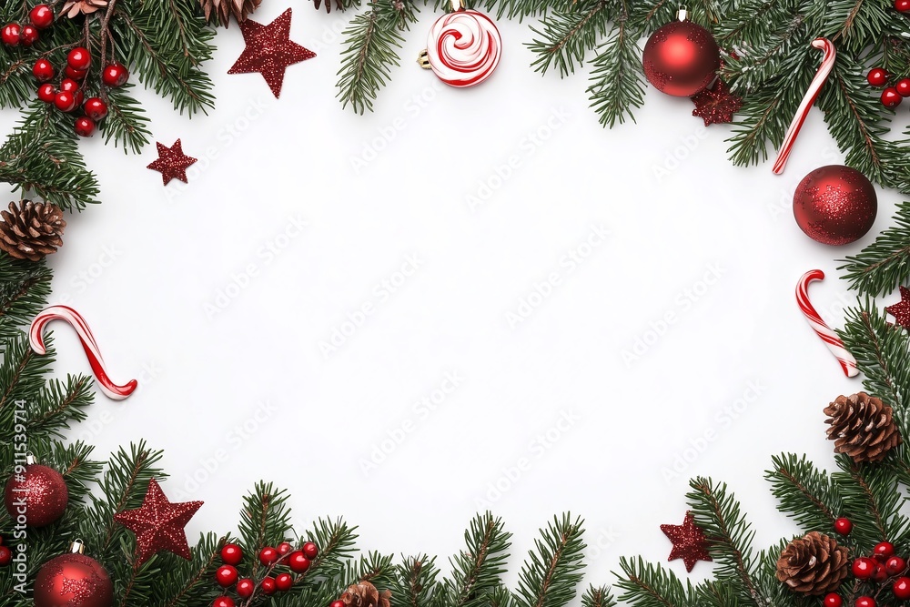 A white background with a red frame and a red and white Christmas tree A white background with a red frame and a red and white Christmas tree