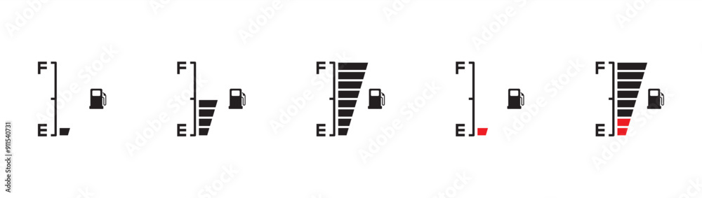 Simple digital indicator of vehicle fuel, Simple set of full and empty icons of gas and fuel meters, fuel pump nozzle symbol, Gas oil Petrol Tank vector illustration on transparent background. Eps10 Simple digital indicator of vehicle fuel, Simple set of full and empty icons of gas and fuel meters, fuel pump nozzle symbol, Gas oil Petrol Tank vector illustration on transparent background. Eps10