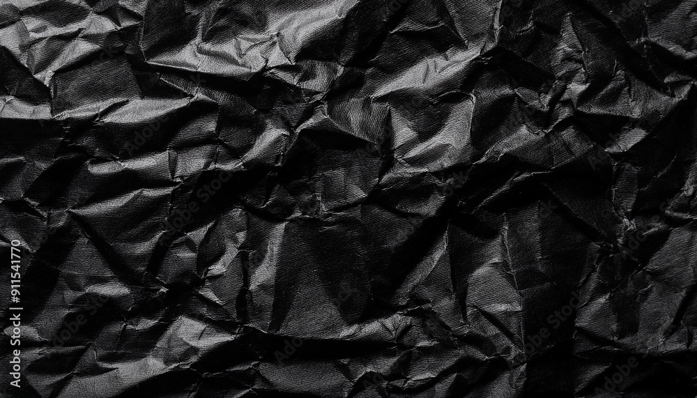 Textured Black Wrinkled Paper. Close-Up of Crumpled Black Fabric Material with Intricate Fold Patterns and Subtle Light Reflections Textured Black Wrinkled Paper. Close-Up of Crumpled Black Fabric Material with Intricate Fold Patterns and Subtle Light Reflections
