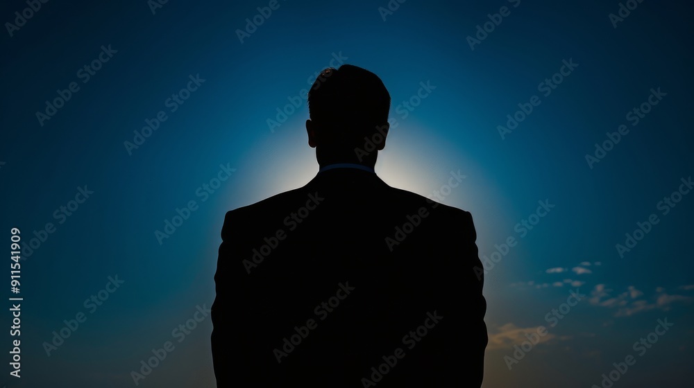 Darkened figure of a successful entrepreneur in silhouette. Darkened figure of a successful entrepreneur in silhouette.