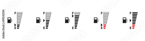 Simple digital indicator of vehicle fuel, full fuel gauge icon set, Gas oil Petrol Tank vector illustration on transparent background. 