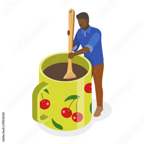 3D Isometric Flat Vector Set of Various Hot And Cold Beverages, Collection of People Enjoying Their Drinks. Item 3