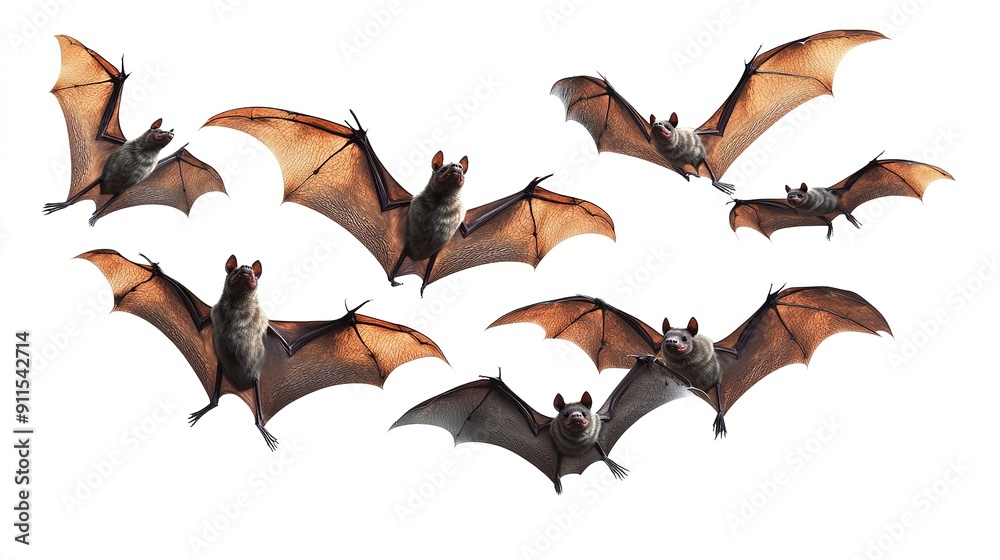 Naklejka premium flying flock of bats isolated on white background,