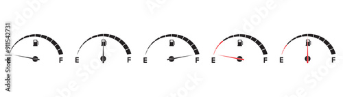 Vehicle fuel digital indicator, Simple set of full and empty icons of gas and fuel meters, fuel pump nozzle symbol, Gas oil Gasoline Tank vector illustration on transparent background. Eps10