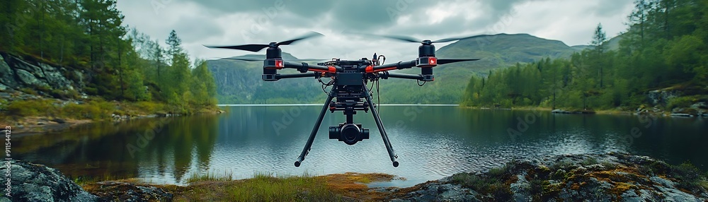 Drone Flying Over a Lake in the Mountains Drone Flying Over a Lake in the Mountains