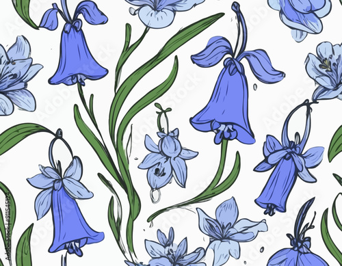 Blooming bluebell colored isolated doodle sketch
