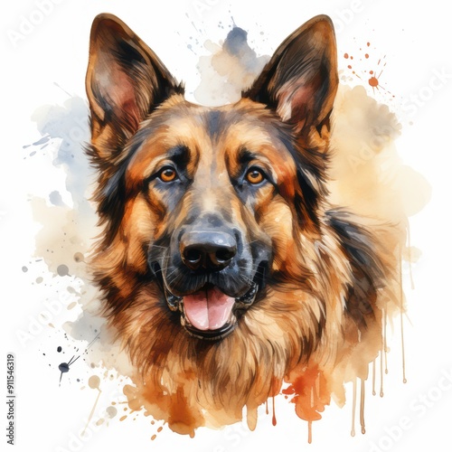 Watercolor german shepherd dog