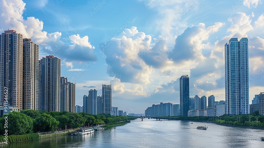 Fototapeta premium Urban Cityscape Background With Modern Skyline in Metropolitan Environment