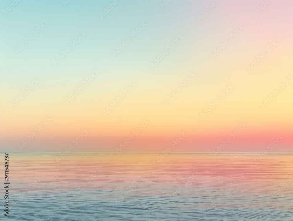 Fototapeta premium A serene ocean view at sunset, showcasing soft pastel colors reflecting on calm water, creating a peaceful atmosphere.