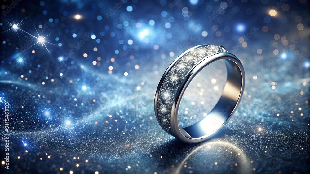 A celestial silver band adorned with a scattering of shimmering diamonds, evoking a sense of cosmic wonder. Generative AI A celestial silver band adorned with a scattering of shimmering diamonds, evoking a sense of cosmic wonder. Generative AI