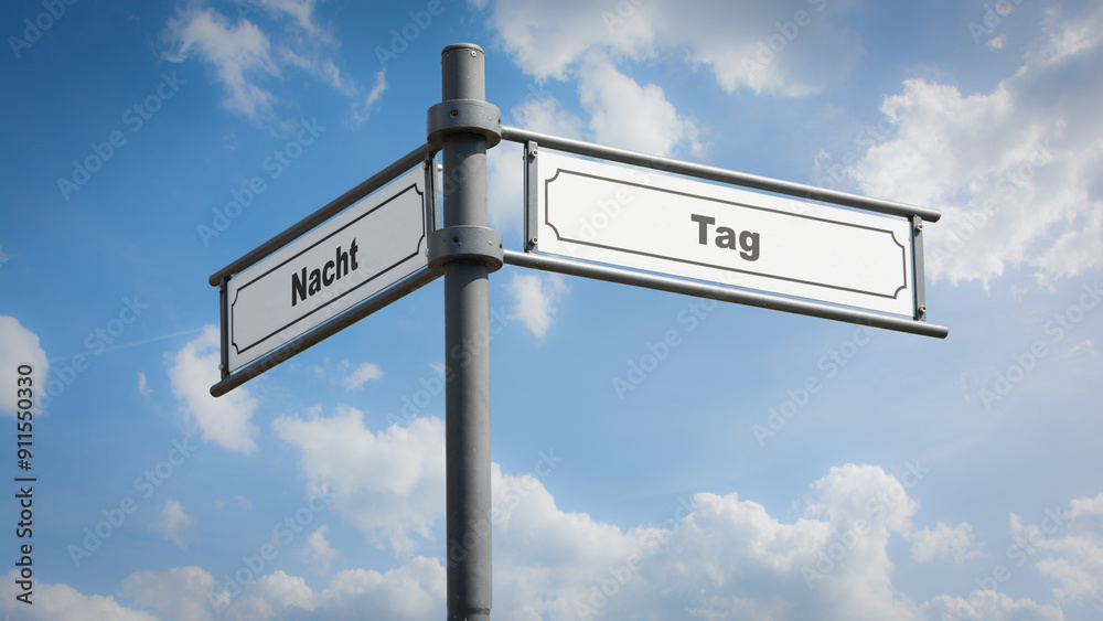 Fototapeta premium Signposts the direct way to day versus night