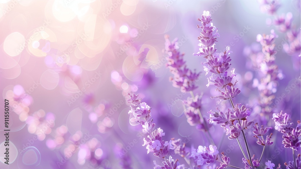 Naklejka premium Lavender flowers blooming in a vibrant garden during spring, showcasing the beauty of nature with purple and pink hues